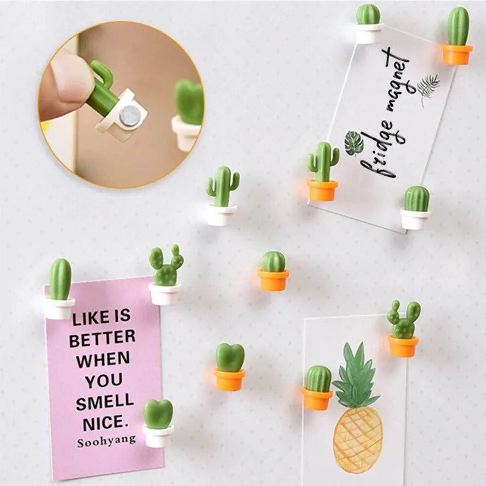 P566 Fridge Magnets Cute Mini Succulent Plant Vase set Magnet Button Cactus Refrigerator Message Sticker