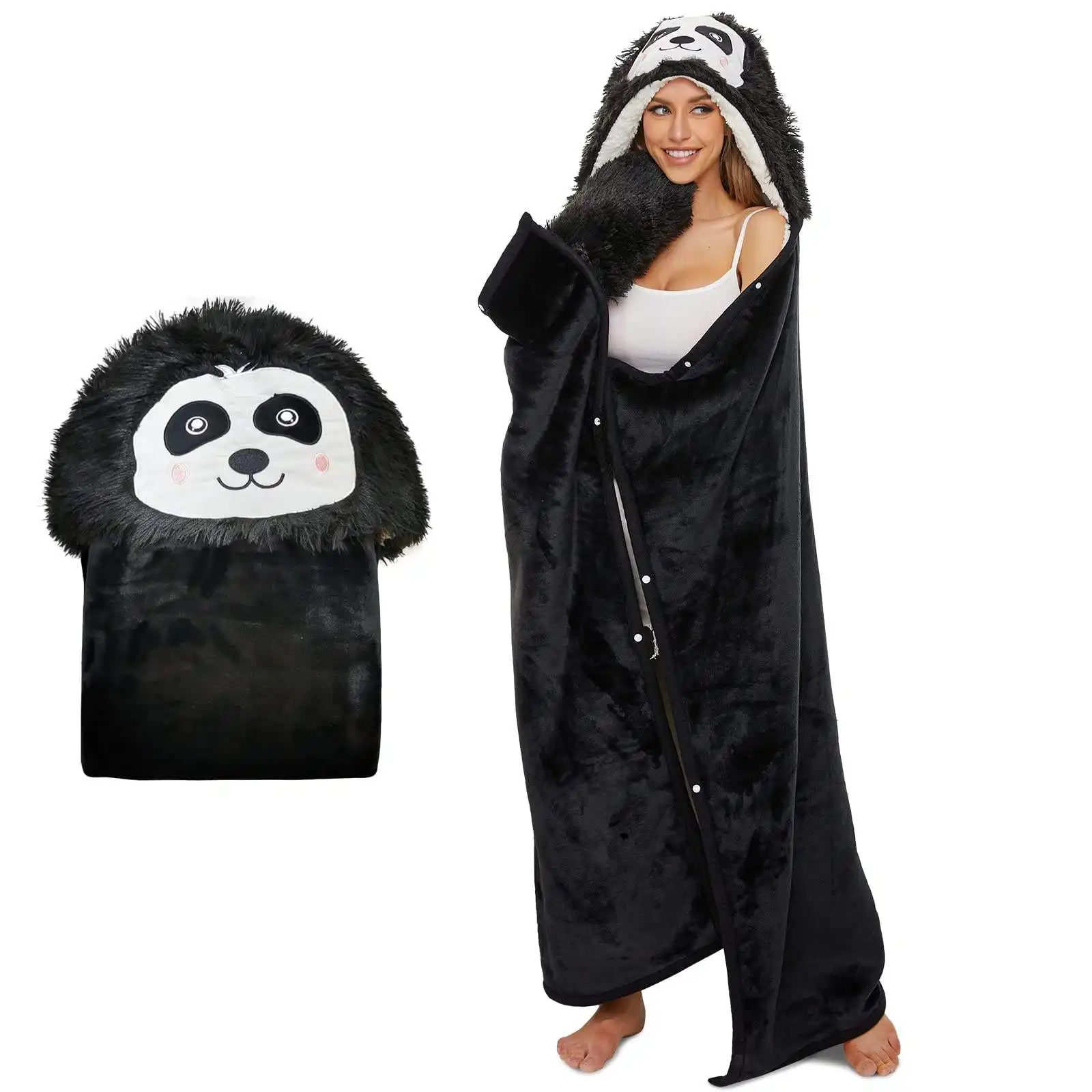 cozy womens 100% polyester animal hoodie blanket for kids winter kids sherpa wearable blanket