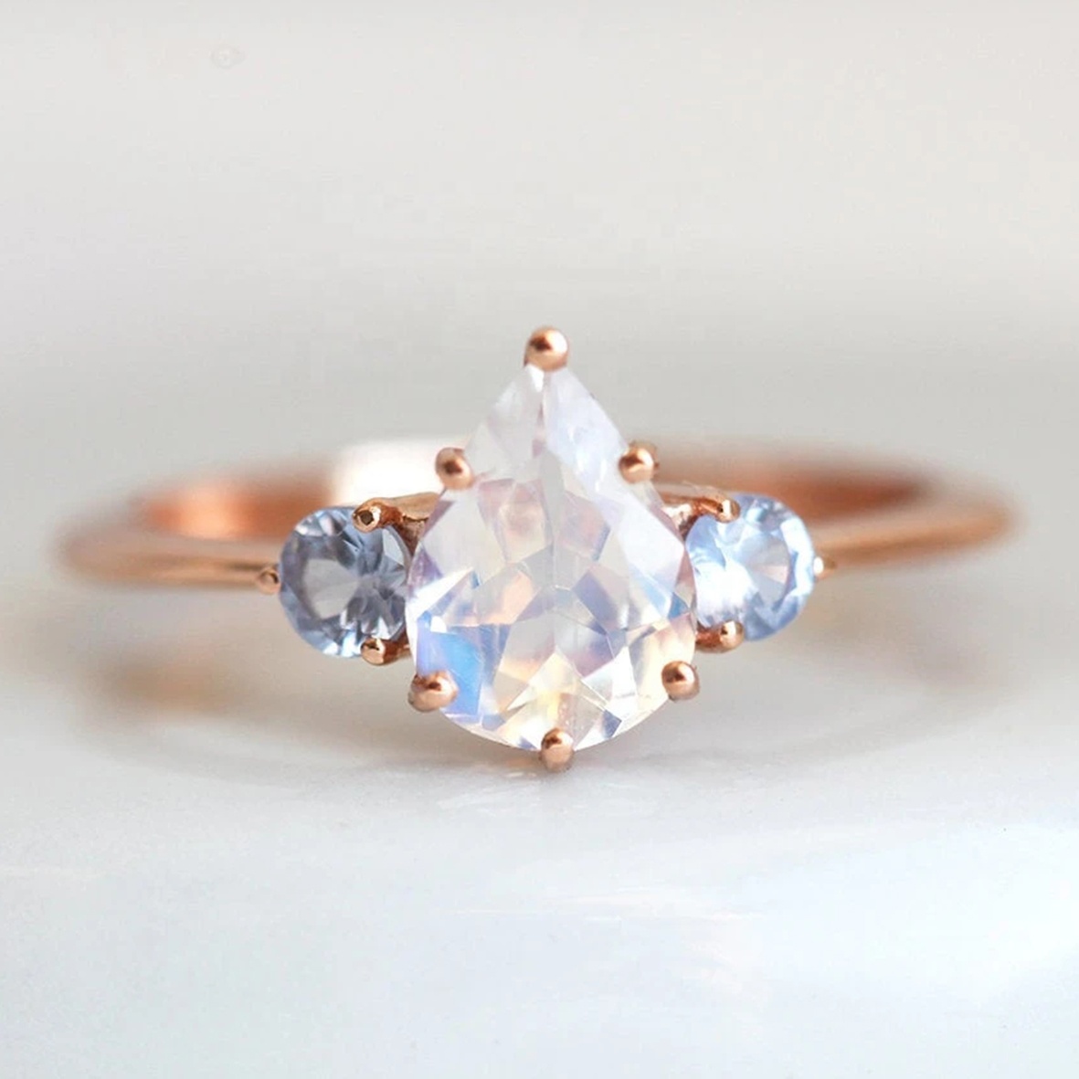 10K/14K/18K Gold Jewelry Natural Moonstone Sapphire Matching Ring Set Classic Engagement Ring