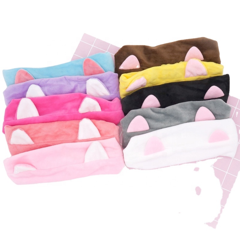 Cute Make Up Plush Cat Headband Soft Stretch Hair Accessories Wash Face Shower Cosmetic Cloth Headwrap for Fashion Adult Women
