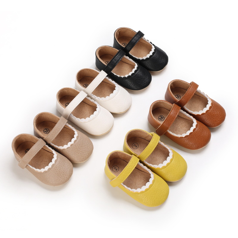 Soft Leather Baby Moccasins Shoes Newborn Rubber Sole First Walkers Floral Border Toddler Shoes Infant Girls Anti-slip Prewalker