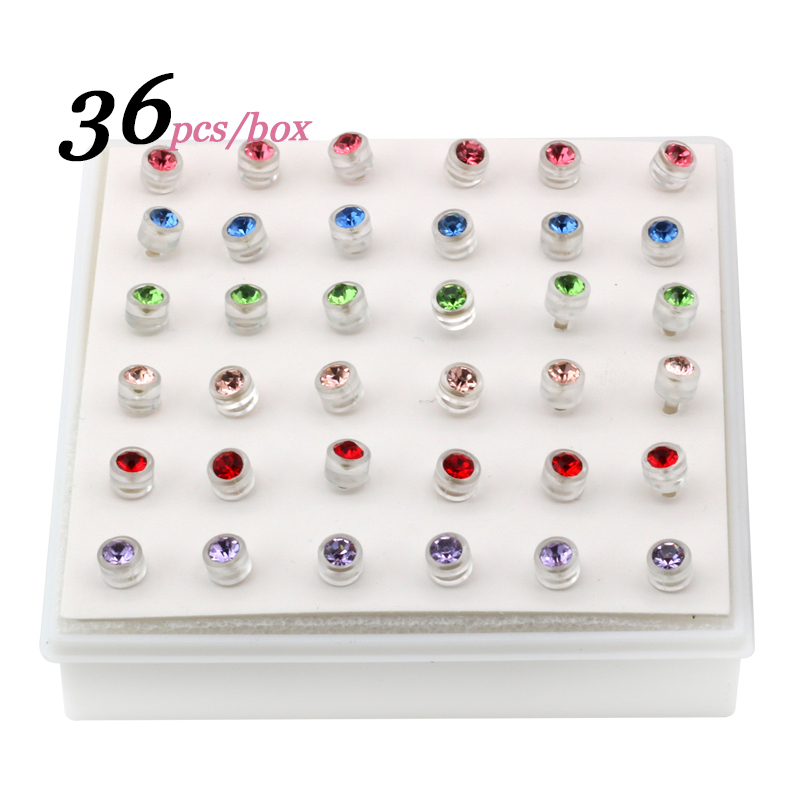 Resin Earrings Studs 36pcs Multi Color 6 Colors with Free Plugs for Ear Piercing Ear Piercing tool Painless Ear Piercer