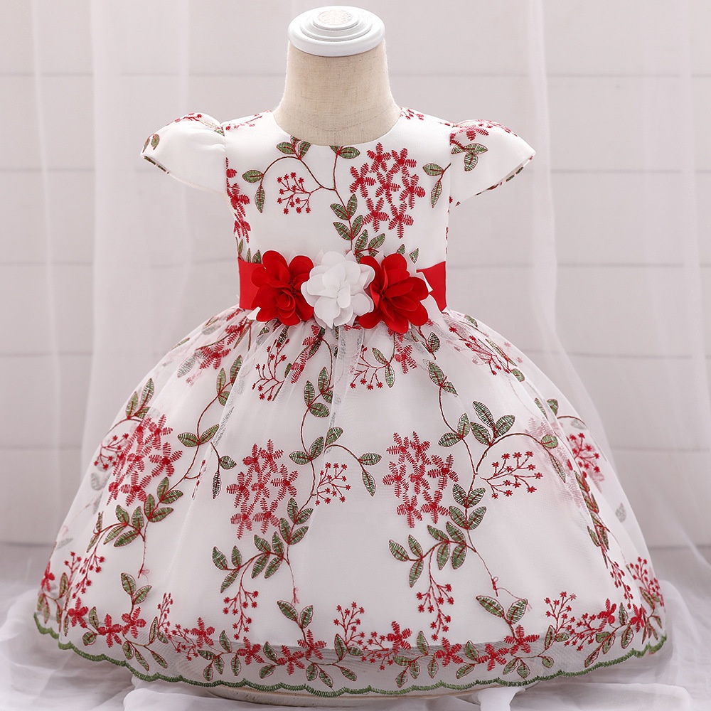 2021 Fashion Children's Dress Baby Full Moon Baby Princess Embroidery Flower Birthday Dress
