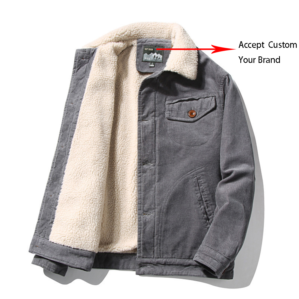 Plus Size Mens Vintage Slim Fit Jacket Men's Casual Thicked Fleece Sherpa Lined Button Front Corduroy Trucker Jackets