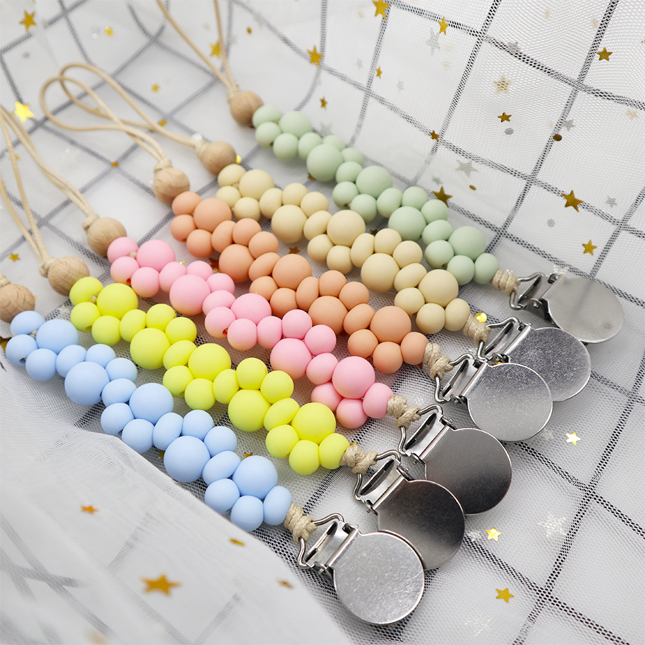 Оптовая Продажа BPA бесплатно DIY силиконовые прорезыватели пустышки с бусинами клипсы для зубов