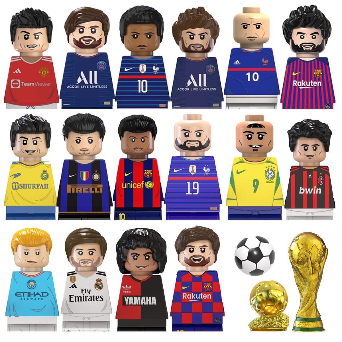 World Famous Soccer Stars Series of Building Blocks Sportsmen Cartoon Image Figures Assembled Toy Cute Toys Collector's Model