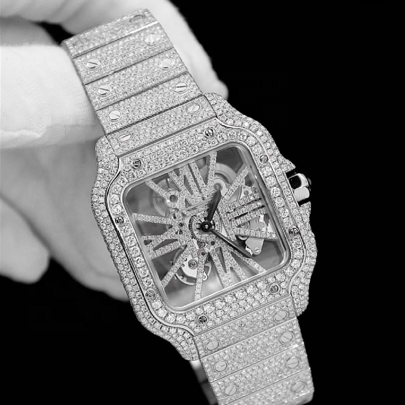 Hip Hop Custom Men Full Iced Out VVS Diamond Moissanite Luxury Brand Skeleton Watch