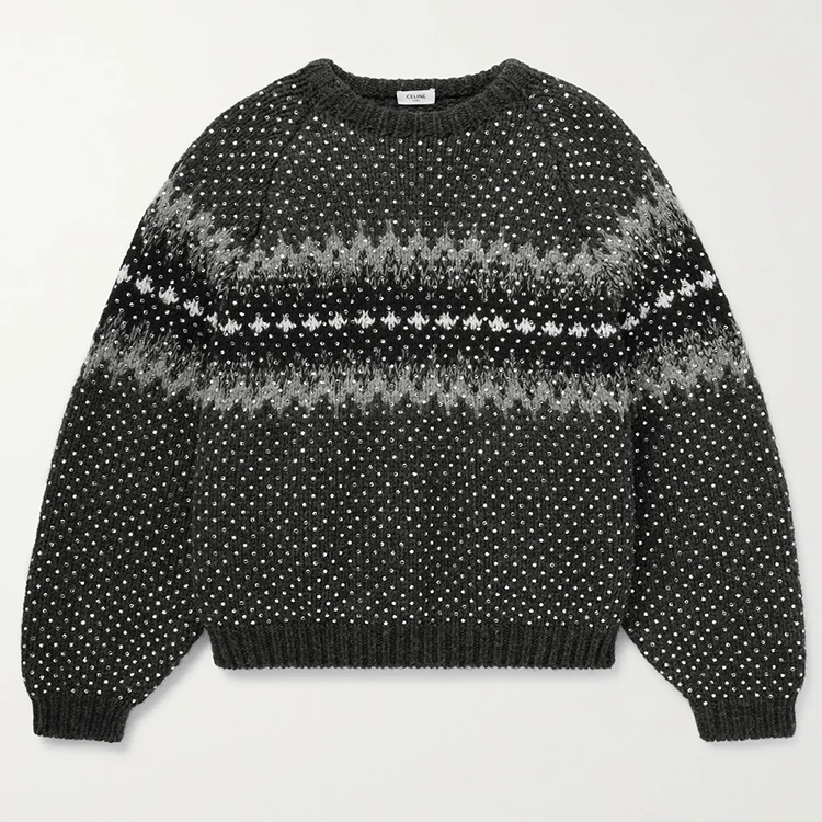 Men cotton Long Sleeve Printed Pattern Print Brushed Knitted Sweater Pullover