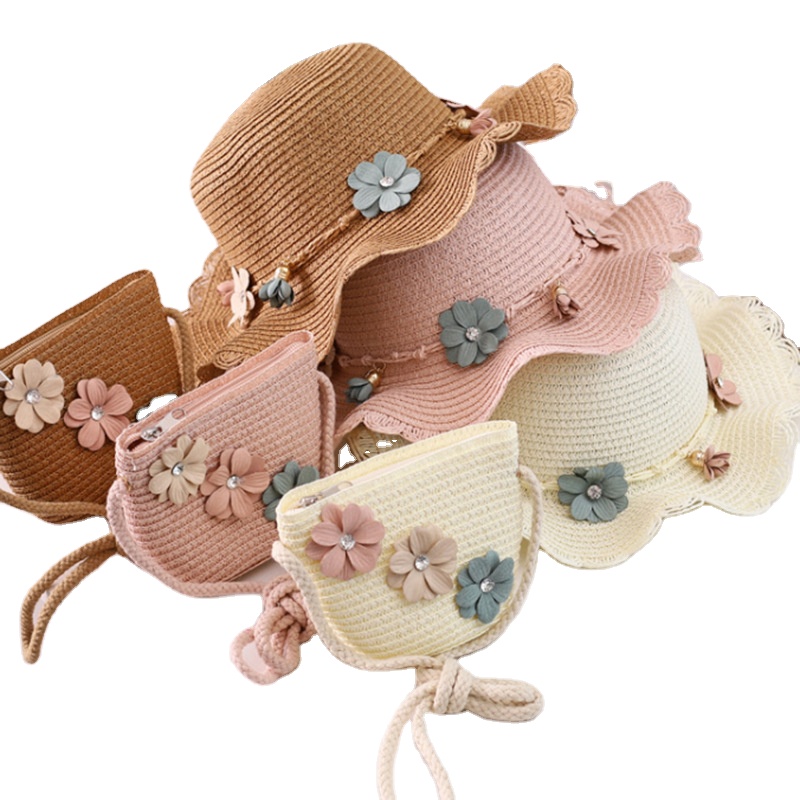 Kids Summer Straw Woven Sun Hat Lace Flower Breathable Fisherman Kids Beach Hats Summer Sun Protection Hat