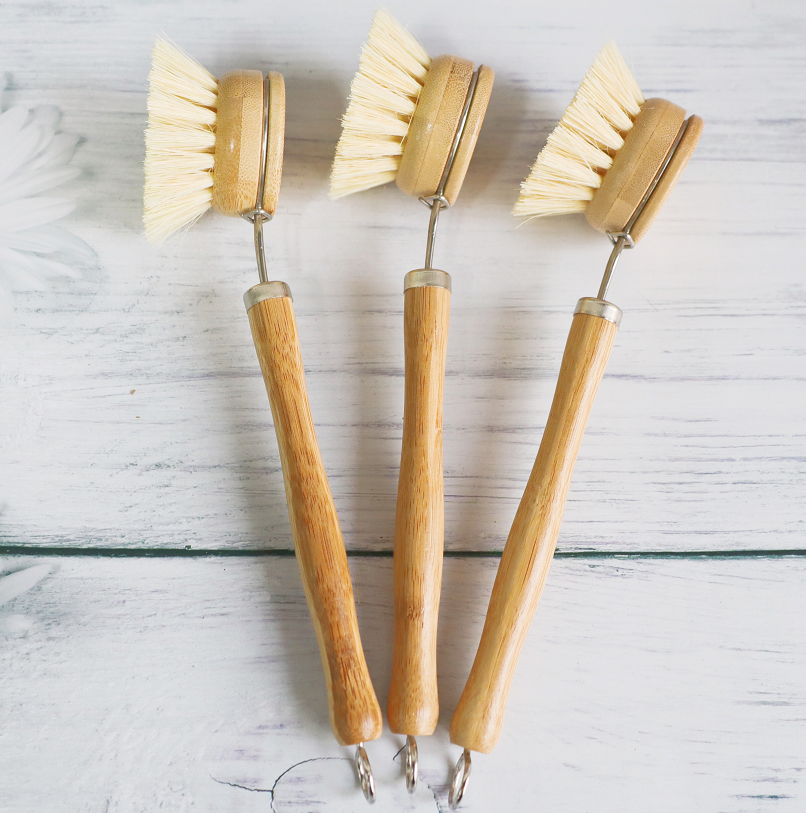 Long bamboo wooden handle sisal pot kitchen dish brush cleaning tool