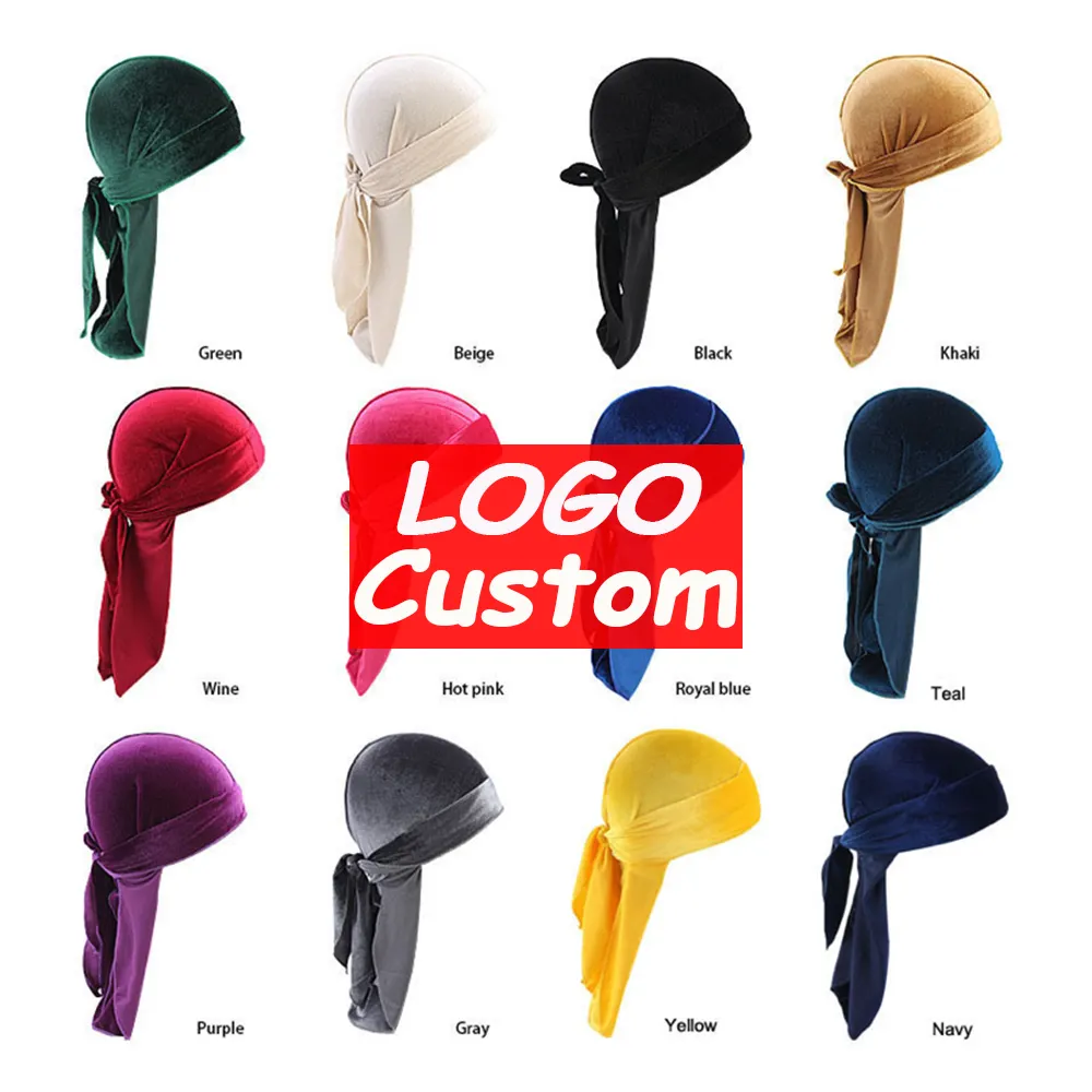 Low MOQ Logo custom designer velvet silk durags for men women