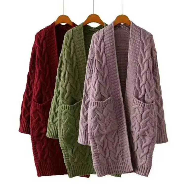 2021 Autumn Winter New Sweater Female Coat Loose Medium And Long Korean Version Large Size Twist Knit Cardigan Female