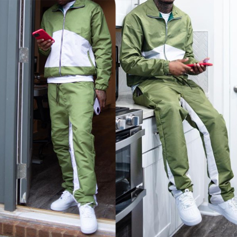 Custom man patchwork windbreaker jacket and track pants polyester nylon tracksuit men tracksuit sportswear for mens set