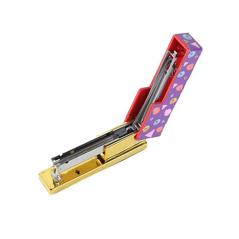 Custom printing office desktop metal rose gold stapler heavy duty stationery stapler in colored box