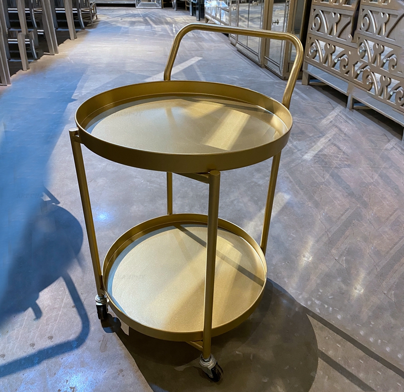 Hotel Furniture Wedding Gold Metal Serving Drink Rolling Bar Cart Trolley