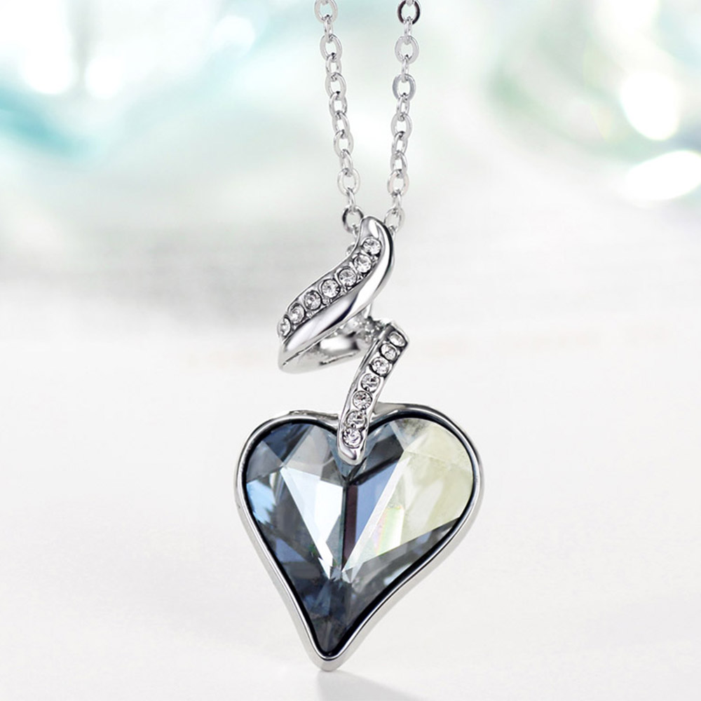 Neoglory Anniversary Rhodium Plated Abstract Design Love Crystal Heart Shaped Pendant Necklace Charm