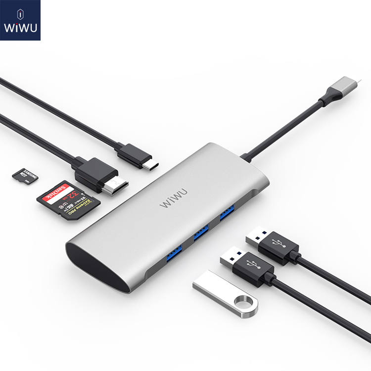 WIWU Type C для HD-MI 4K 7 в 1 взаимный обмен данными между компьютером и периферийными устройствами 3,0 SD карта Micro Hub адаптер для Macbook ноутбук планшет Многофункциональный USB Hub