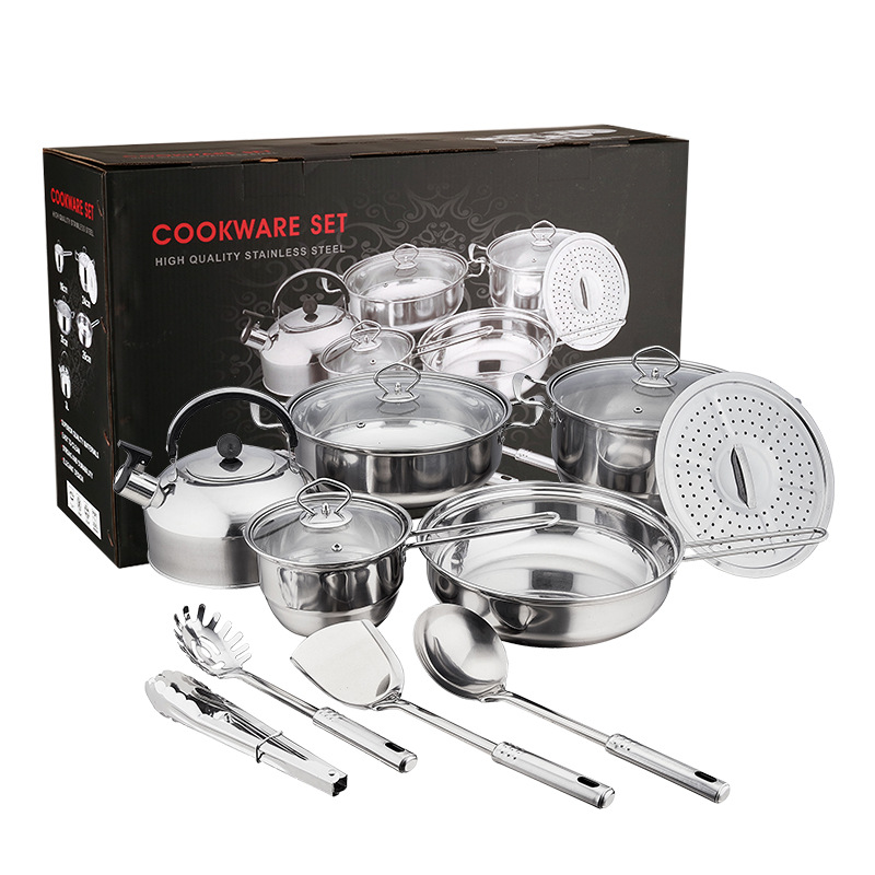 18pcs Outdoor camping stainless steel utensils soup fry pans product kitchen tools cooking pots sets cookware