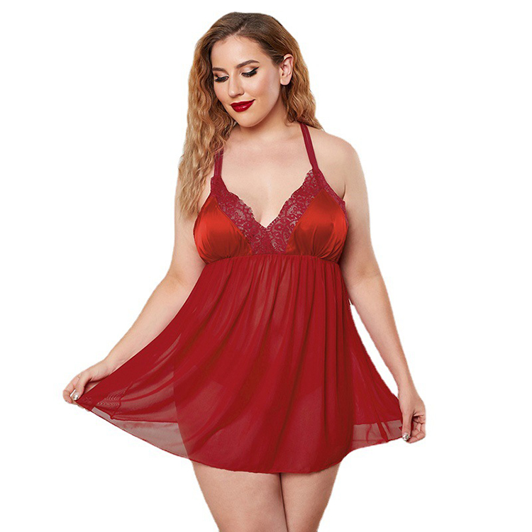 2021 New Design European and American Plus Size Dress Amazon Fat Girl Lace Halter Pajamas Sexy Temptation Nightdress
