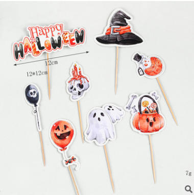 Wholesale 2021 New Halloween Cat Hat Trick Or Treat Recylable Paper Halloween Decoration Cake Topper set