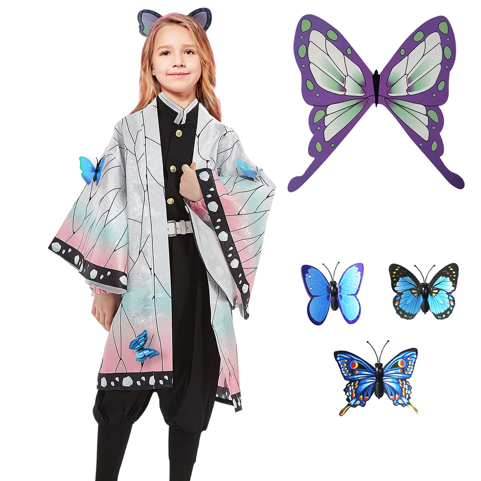Demon killer cosplay costume child girl anime kimono Halloween cloak Kochou Shinobu