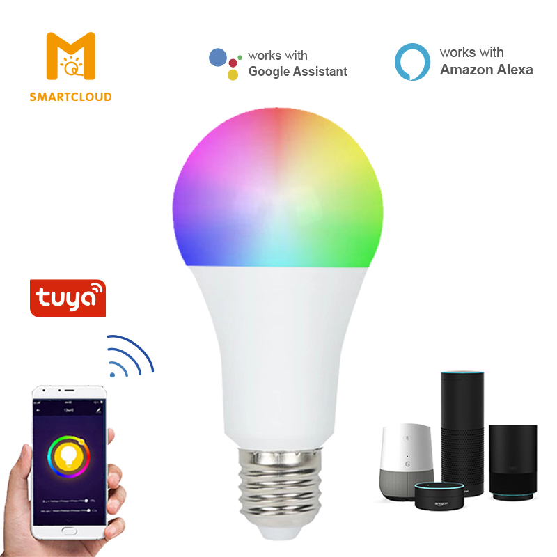 Хорошее Качество светодиодной wifi смарт-лампы A60 A19 9W 806lm tuya RGBCCT разноцветные огни Совместимость с Alexa и Google home Assistant