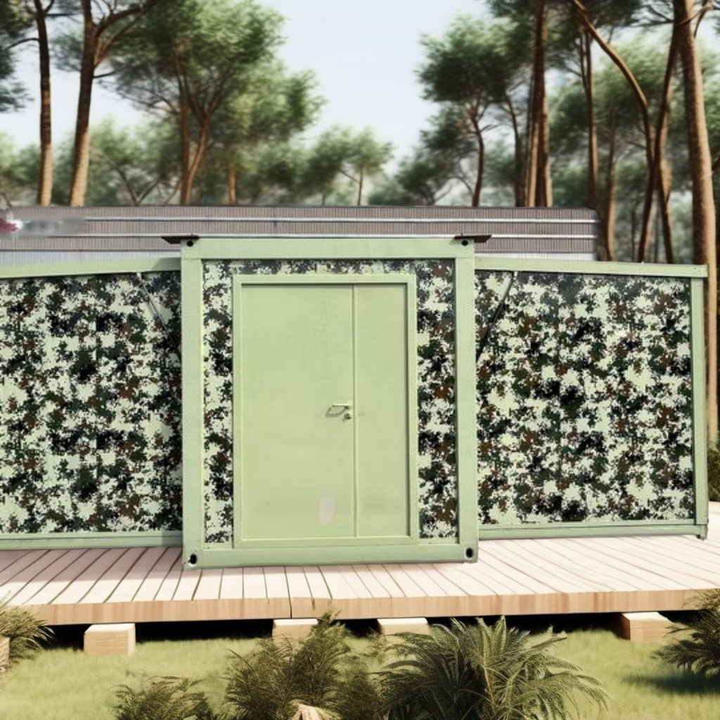 20FT 40FT Foldable Camouflage Double-Wing Prefabricated Expandable Container Houses with Toilet