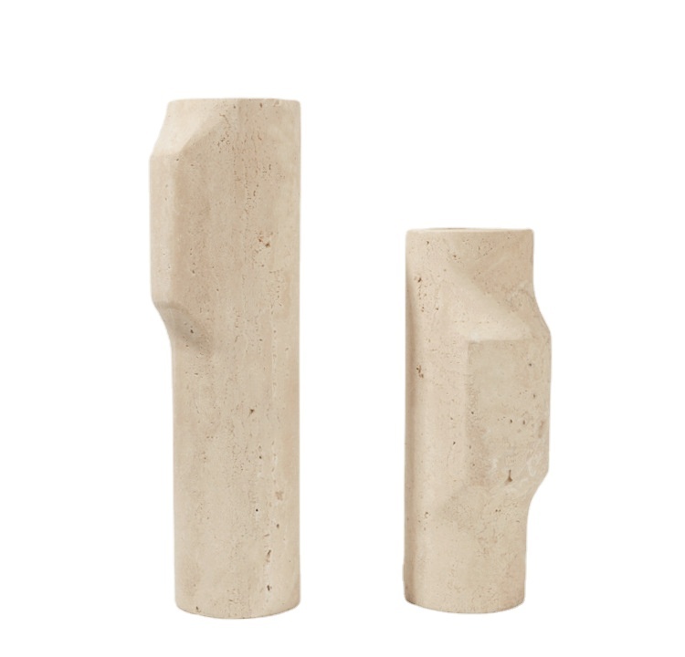 Natural stone black and beige travertine vase marble flower vase for home decor