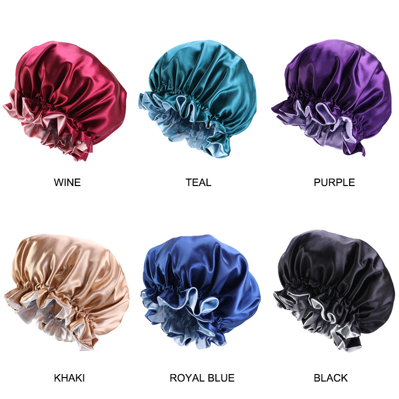 HB651A Reversible Satin Bonnet Hair Caps Double Layer Adjust Sleep Night Cap For Curly Springy Hair Styling