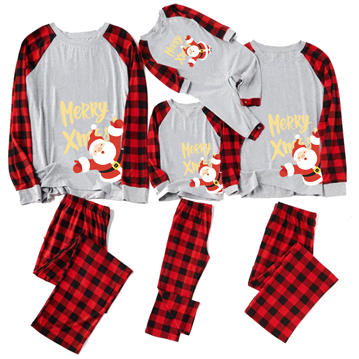 Christmas Print Casual Family Sets Pajamas Patchwork Long Sleeve Grid Pants Sleepwear Kid Women Dad Comfort Loungewear