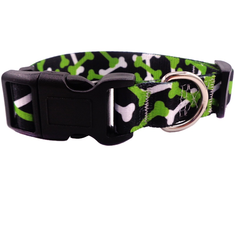 Factory Production Wholesale Dog Supplies Green and White Bone Collar New Digital Printing Pattern Collar Dog Training Collar