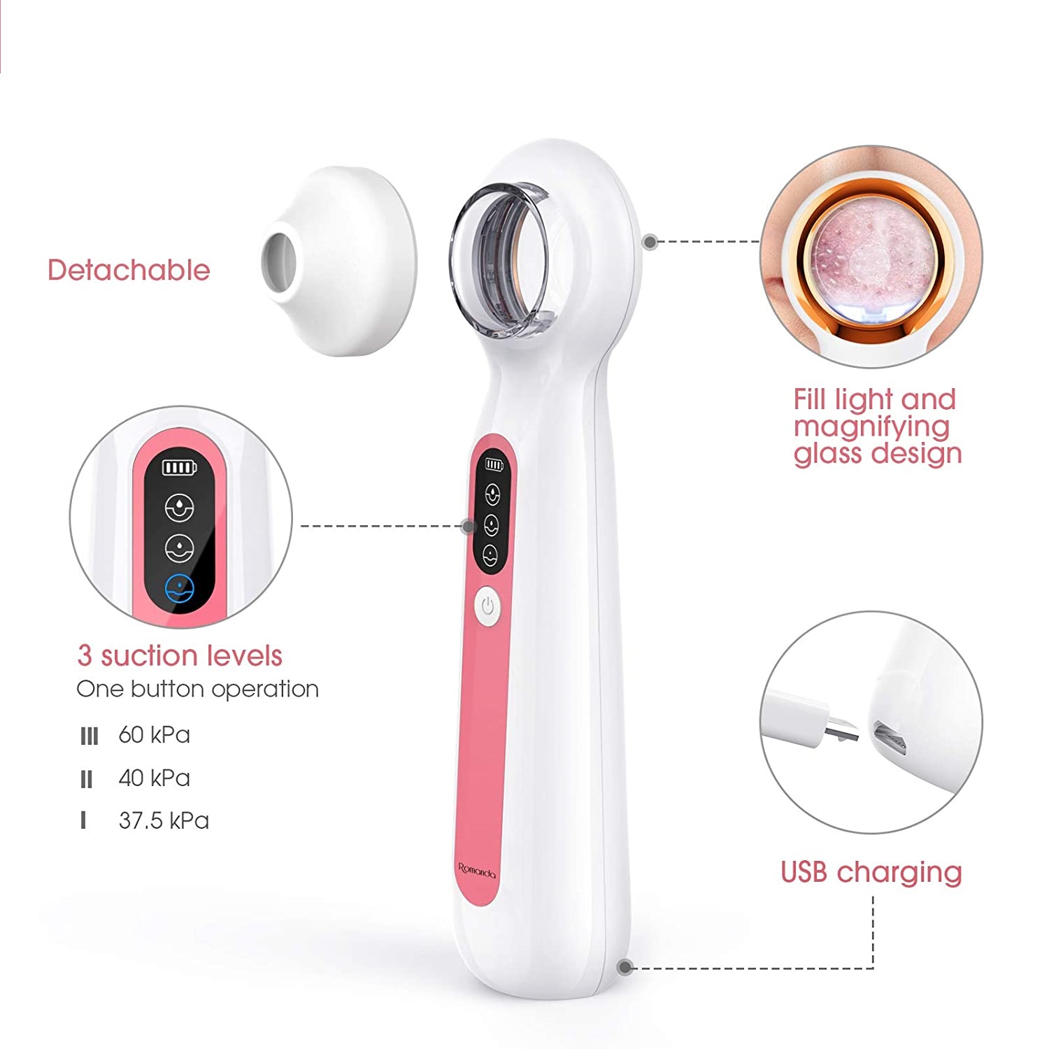 Home Usb Rechargeable Acne Removal Suction Pore Vacuum visible Blackhead Remover