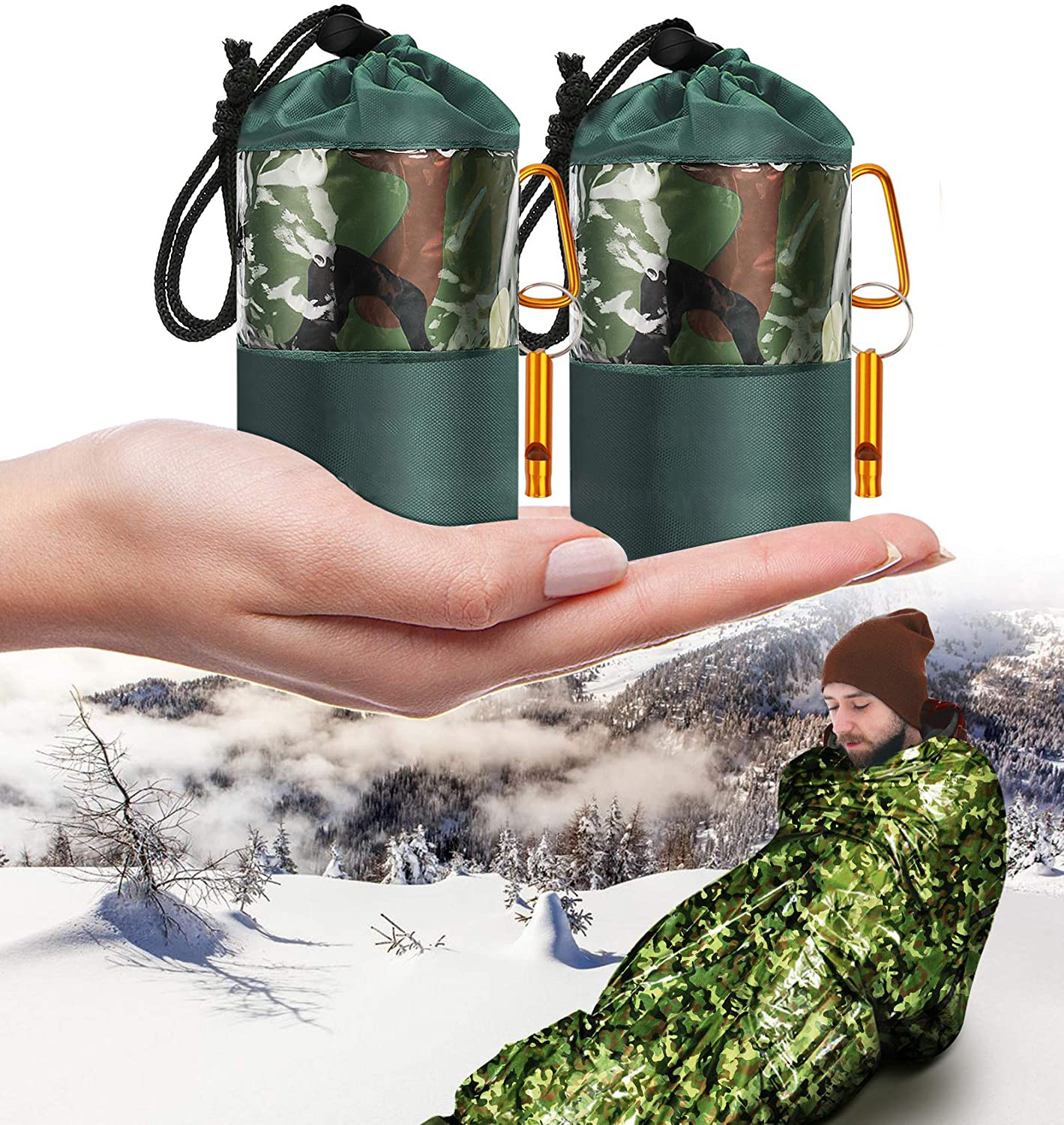 Wholesale bold color camouflage High Quality Amazon Camping Outdoor Emergency Sleeping Bag With Drawstring Survival Sleeping bag
