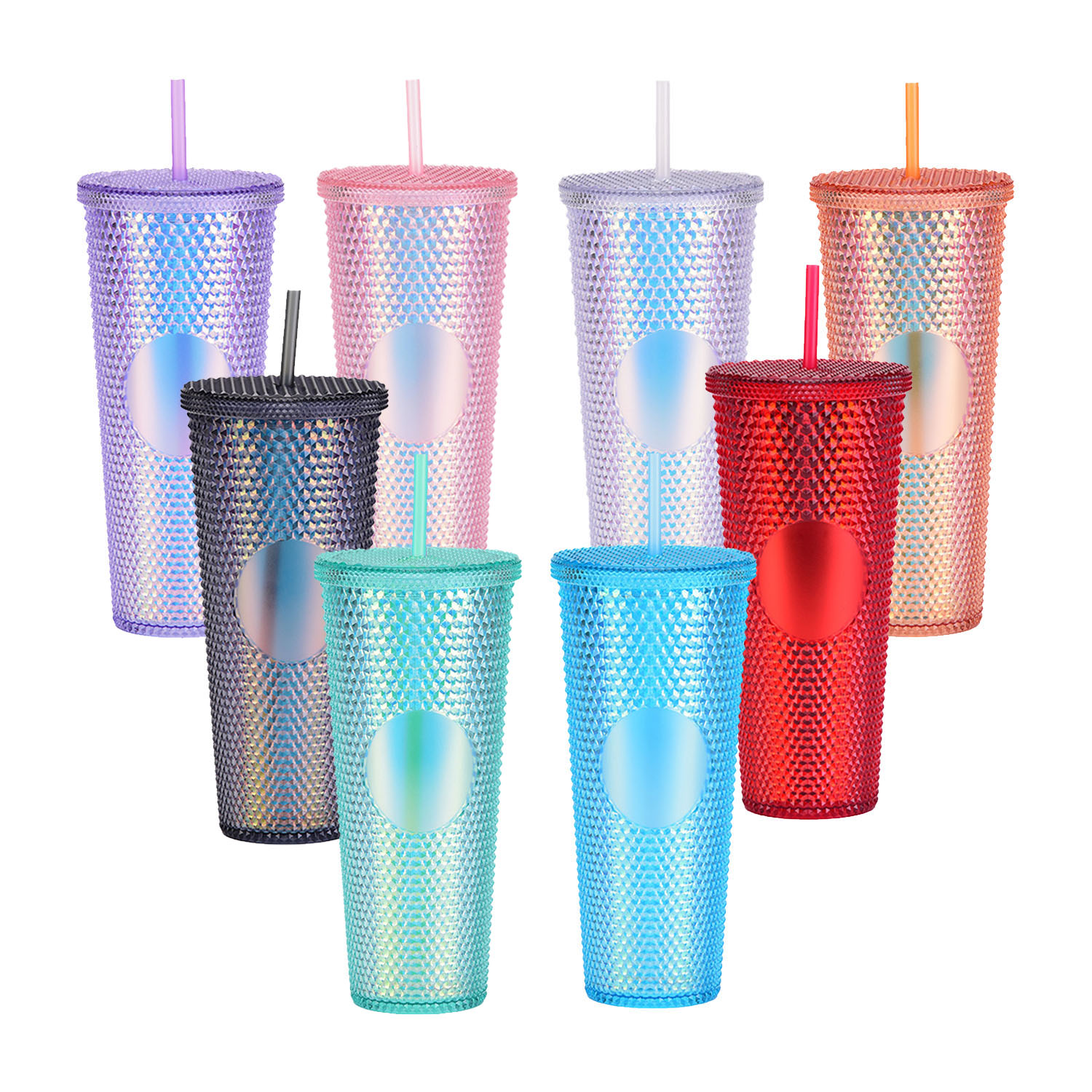 Hot sale 24OZ Double Wall acrylic reusable cup Light Blue Purple Black Matte plastic studded tumbler with straw