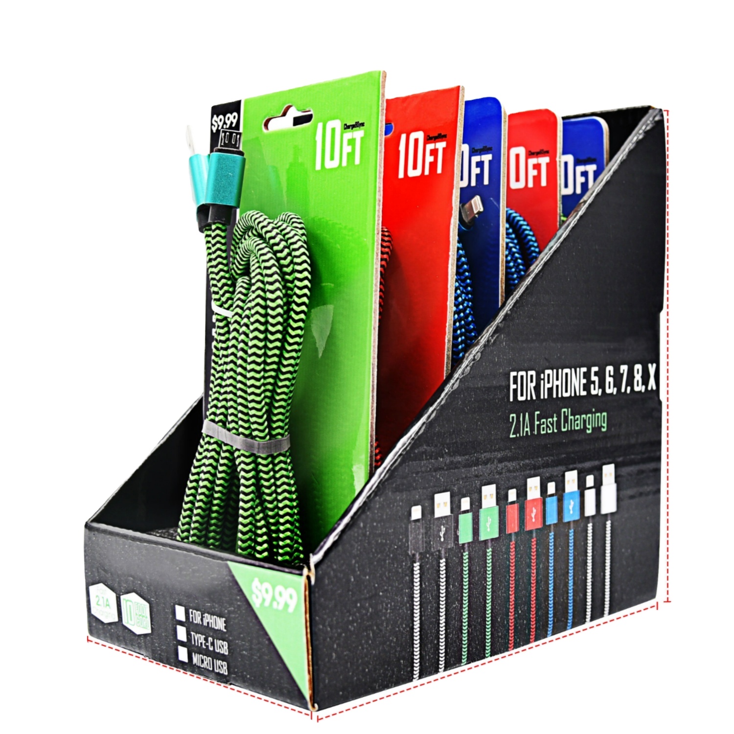 High Quality Braided USB Cable 10Ft Cable Phone Charger Fast USB Date Cable With Packing For Iphone 3m