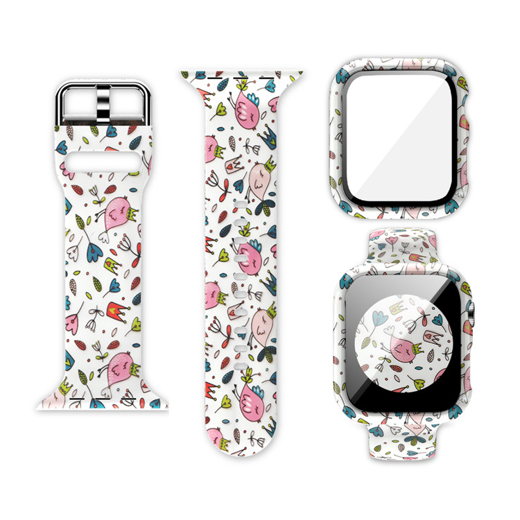 Цветочный принт часы силиконовый чехол для Apple iWatch полос и чехол комбинированный по выгодной цене