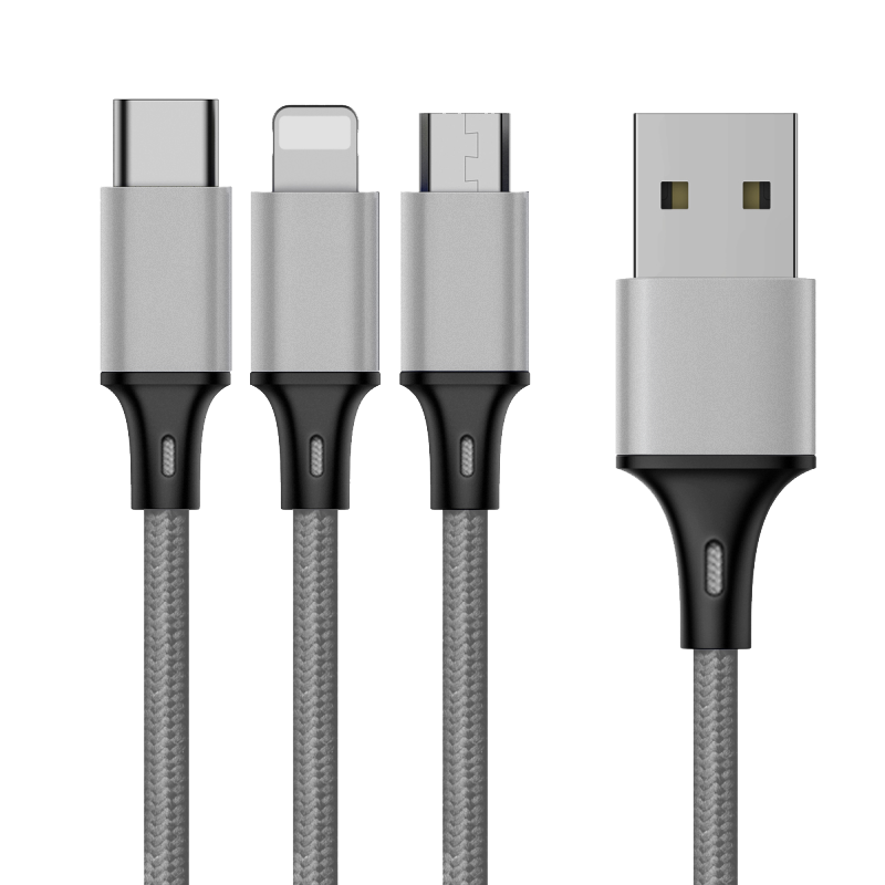 2019 Trending продукт Нейлоновый плетеный 3 in1 USB кабель для передачи данных для мобильных телефонов