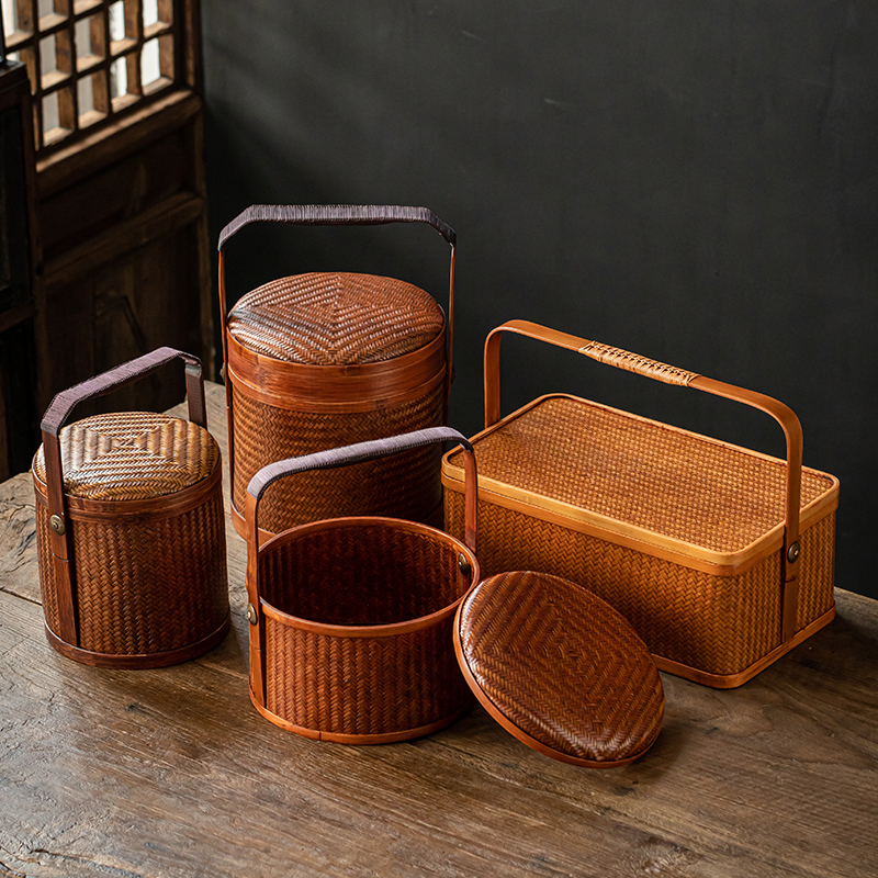 High Density Handmade Bamboo Woven Storage Box Bread Collection Picnic Basket