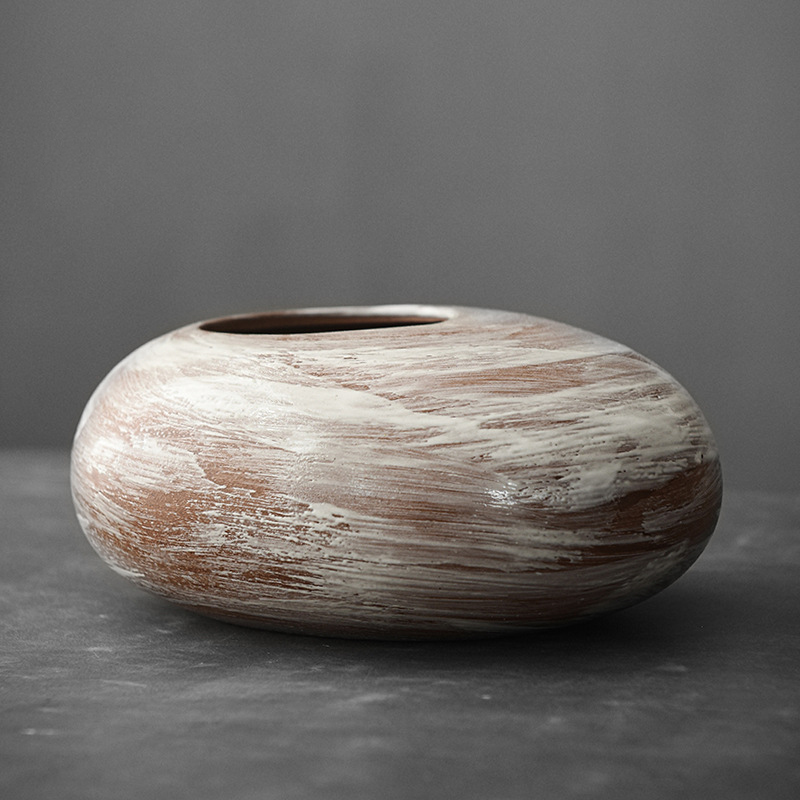 Retro wabi-Sabi vase elegant home decoration primitive Zen pottery pot clay crafts stone grain vase coarseware flower vase