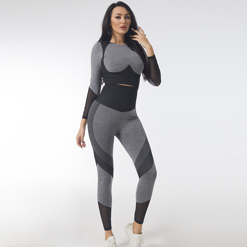 Explosive seamless yoga clothing suit spring and autumn knitted hip-lifting elastic fitness sports yoga clothing