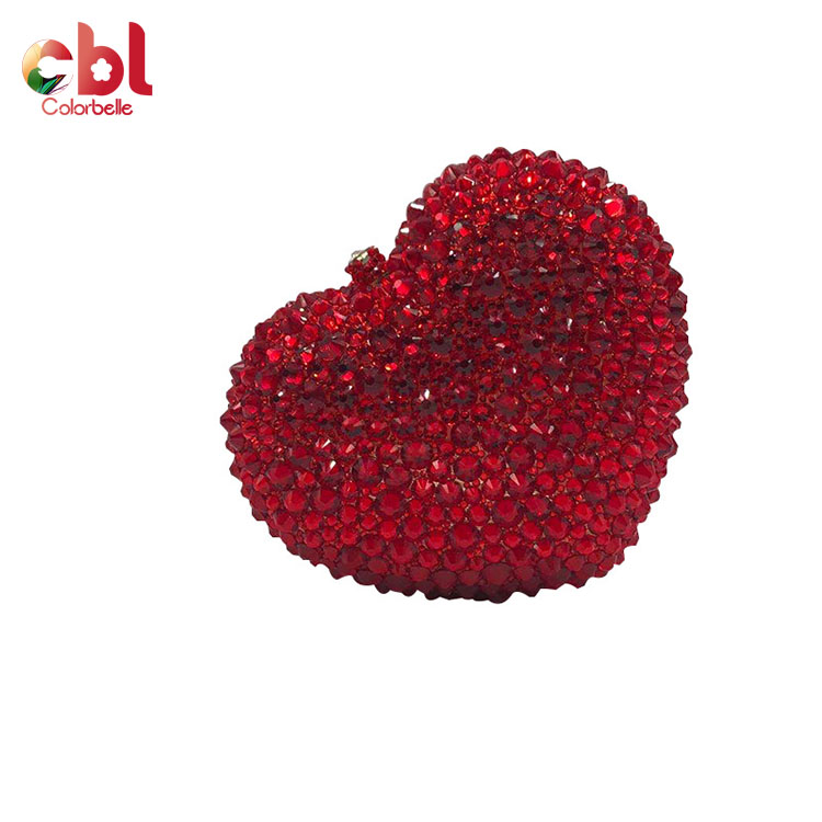 Wholesale women heart crystal evening bags bridal diamond stone clutch bag wedding party clutch purse