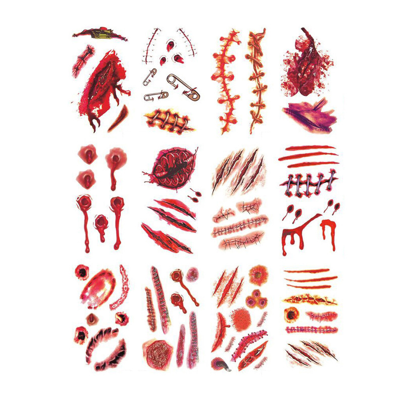 Funny Spoof Halloween Decoration DIY Waterproof Tattoo Sticker Face Body Sticker Horror Scar Temporary Tattoo