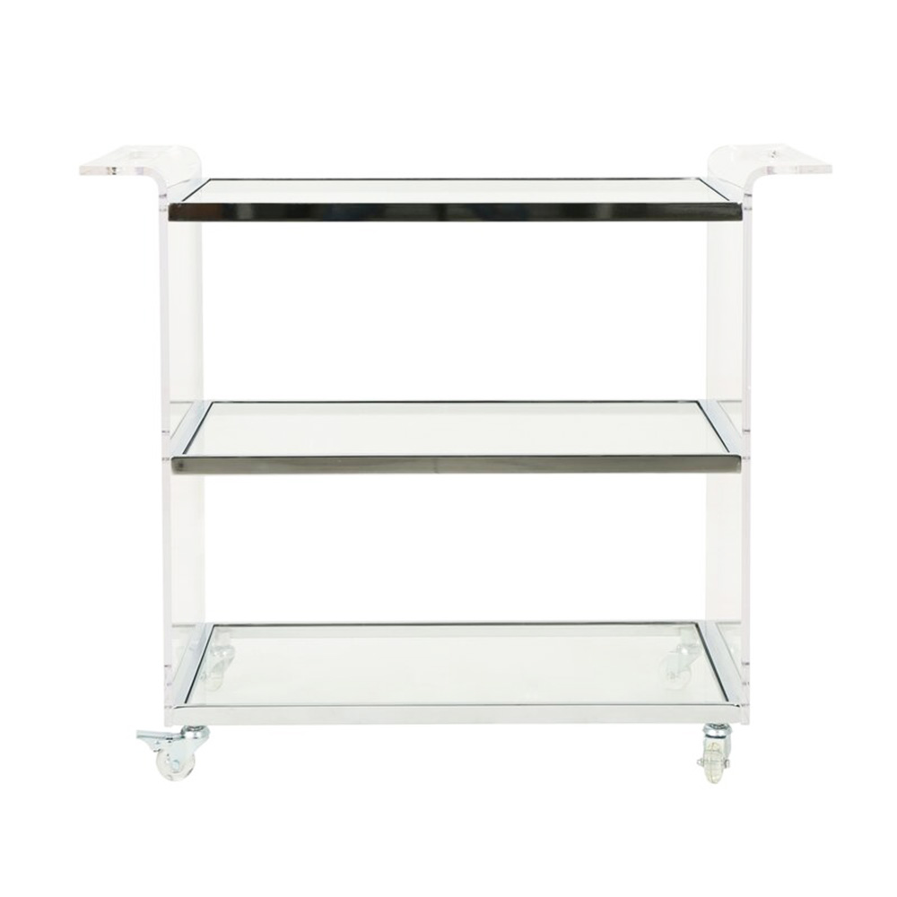 Factory Custom Lucite Plexiglass Serving Trolley Acrylic Wine Cart Acrylic Hotel Cart