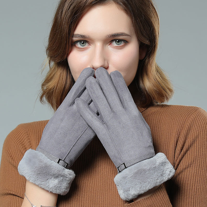 New Design Ladies Warm Deerskin Velvet Mittens Outdoor Touch Screen Thickening Cute Women Winter Gl oves