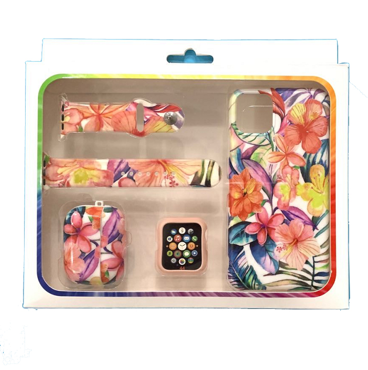 Fashion 4 in 1 Set Gift Box Packing Soft Silicone watch band face case +phone case+earphone case for apple iwatch bands