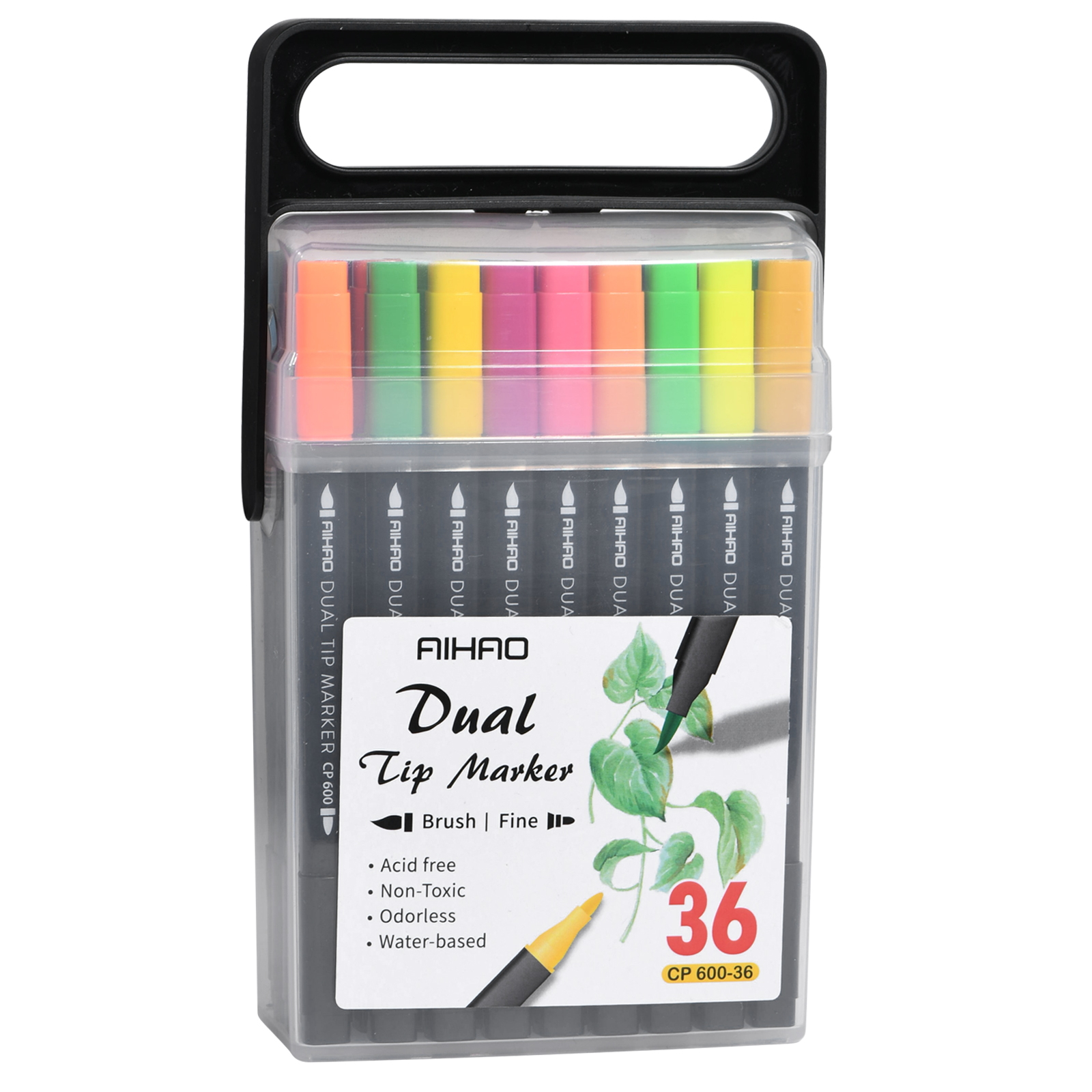 High Quality Plastic Dual Point 36 Different Colors Fiber Art Marker Pens