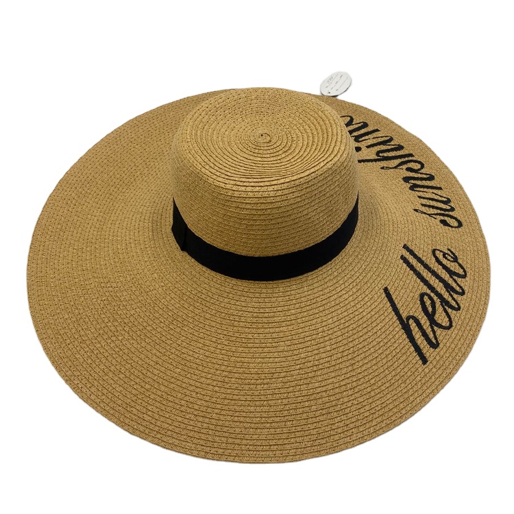 JAKIJAYI Large size custom logo Flat top straw hat floppy girls folding straw hat chinese