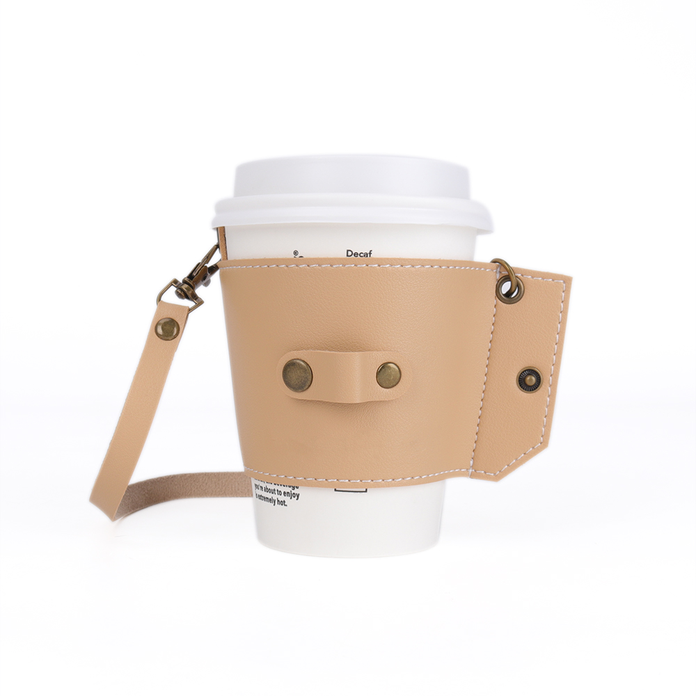 Wholesale Leather Cup Holder With Handle Coffee Sleeve With Straw Holder Custom Coffee Cup Carrier Gift For Christmas