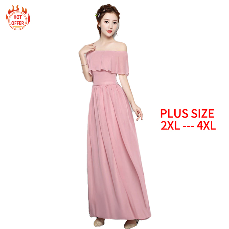 2021 Junior Plus Size Multiway Maid Wedding Party Women's Chiffon Pink Long Bridesmaid Dresses