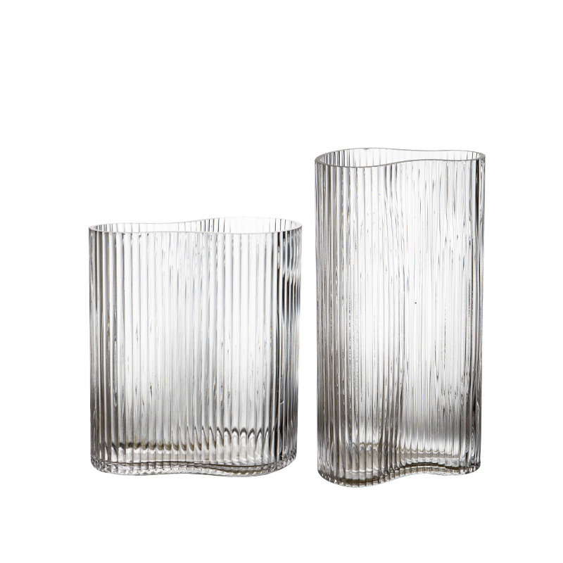 Irregular Shape Ripple Clear Glass Tabletop Vase For Home Decor Nordic Glass & Crystal Vases For Flowers